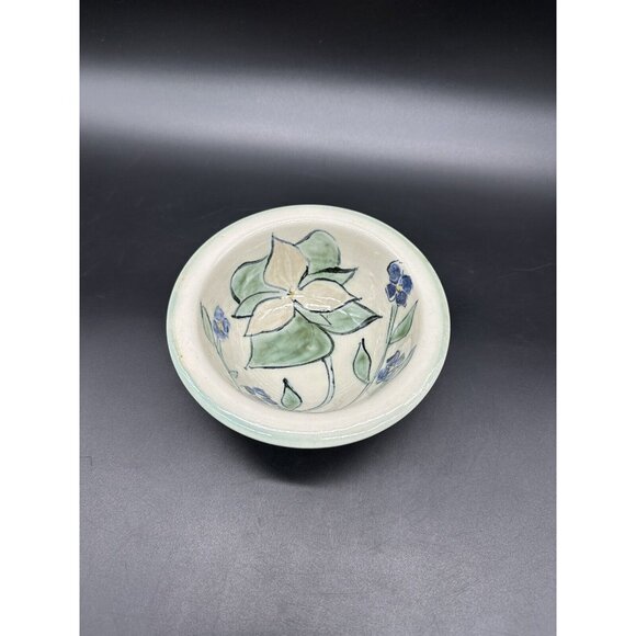 Handmade Other - Studio Art Pottery Bowl Violets Trillium Flowers Hand Painted Signed Floral Dish